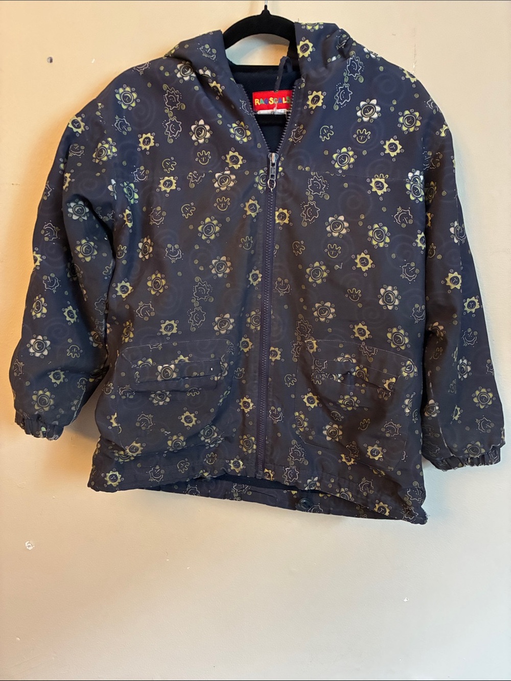 Kids Black Floral Hooded Raincoat